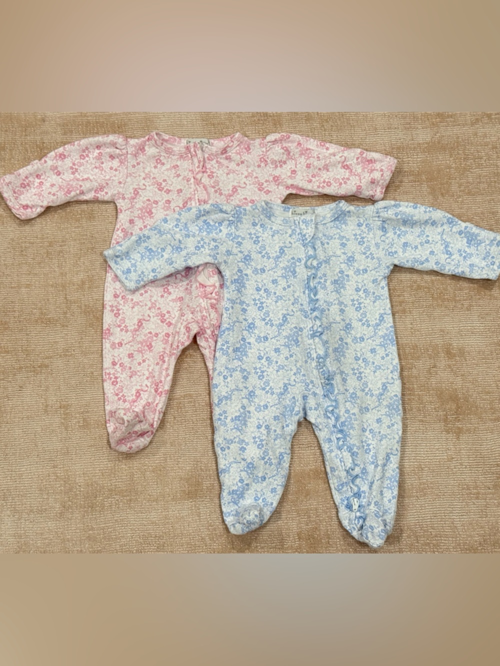 Kissy Kissy Blue and Pink Floral Footed One-Pieces (Set of 2)